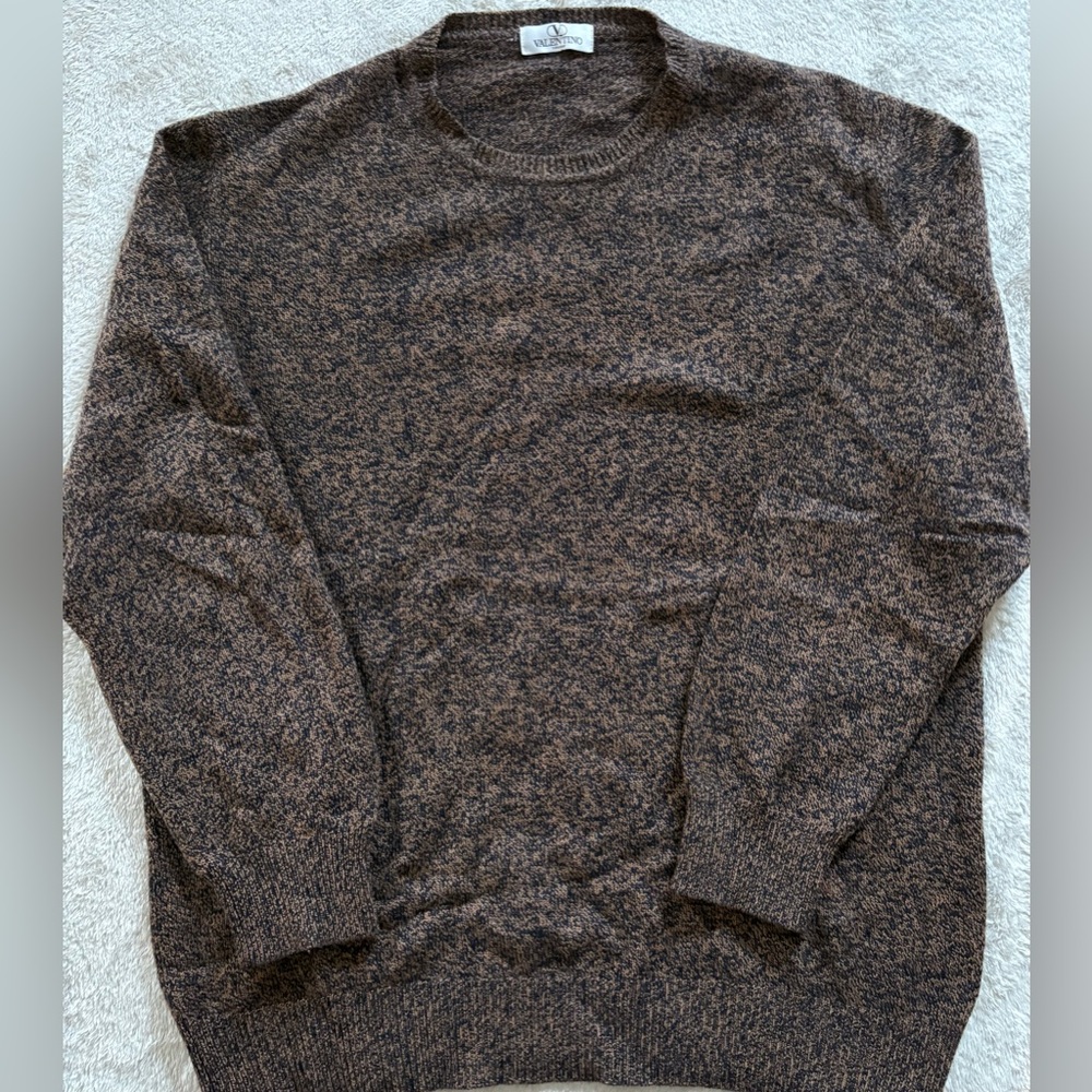 *Valentino Men's Marled Brown Crewneck Sweater*